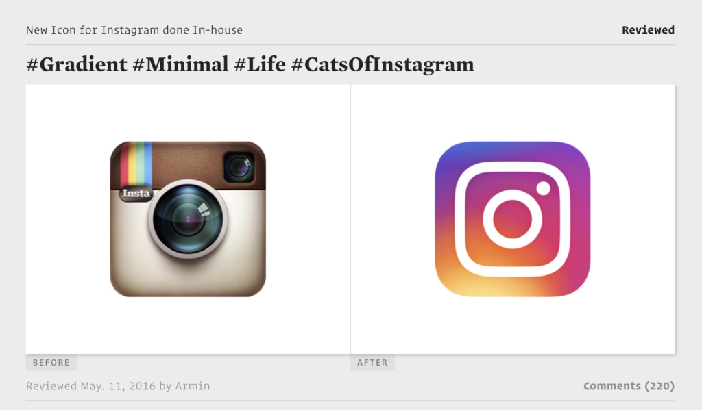 screenshot of Instagram icon redesign review by Brand New
