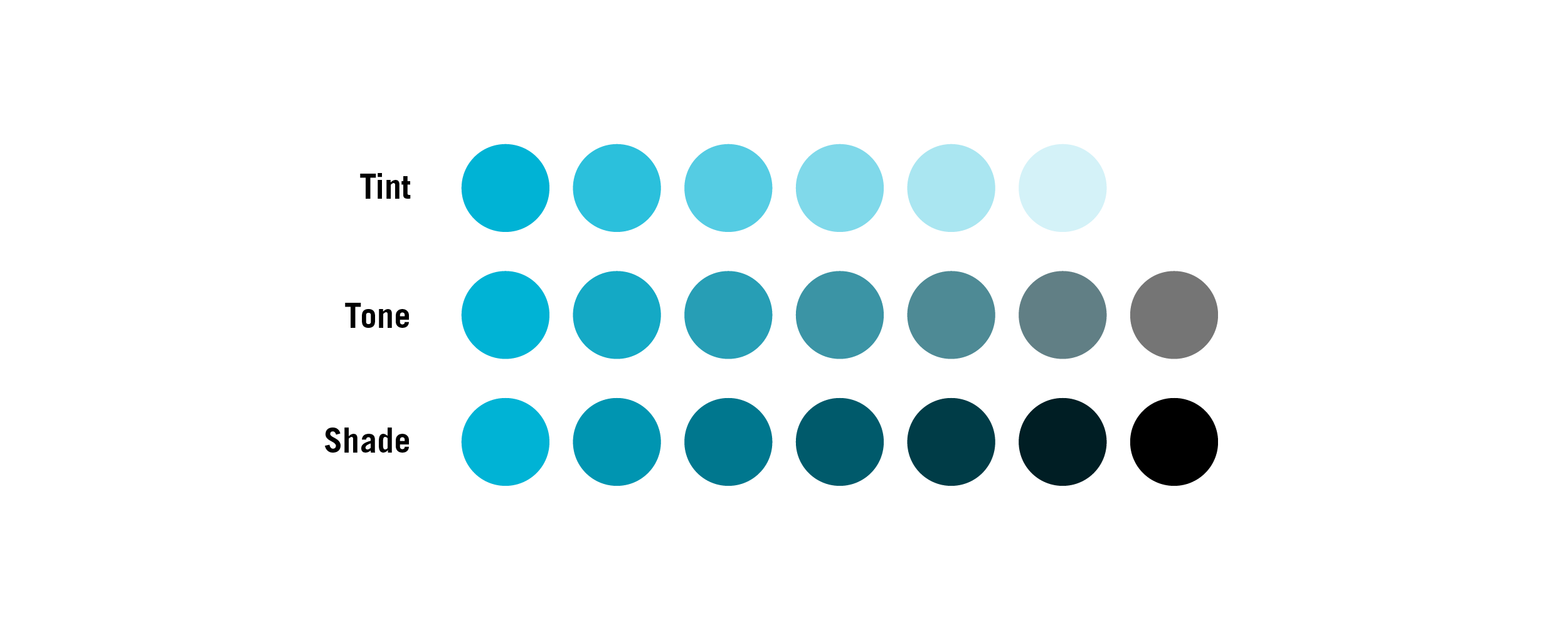 Tint, tone and shade shown with blue dots