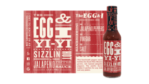 Packaging design for The Egg & I Yi-Yi hot sauce bottle and full label design