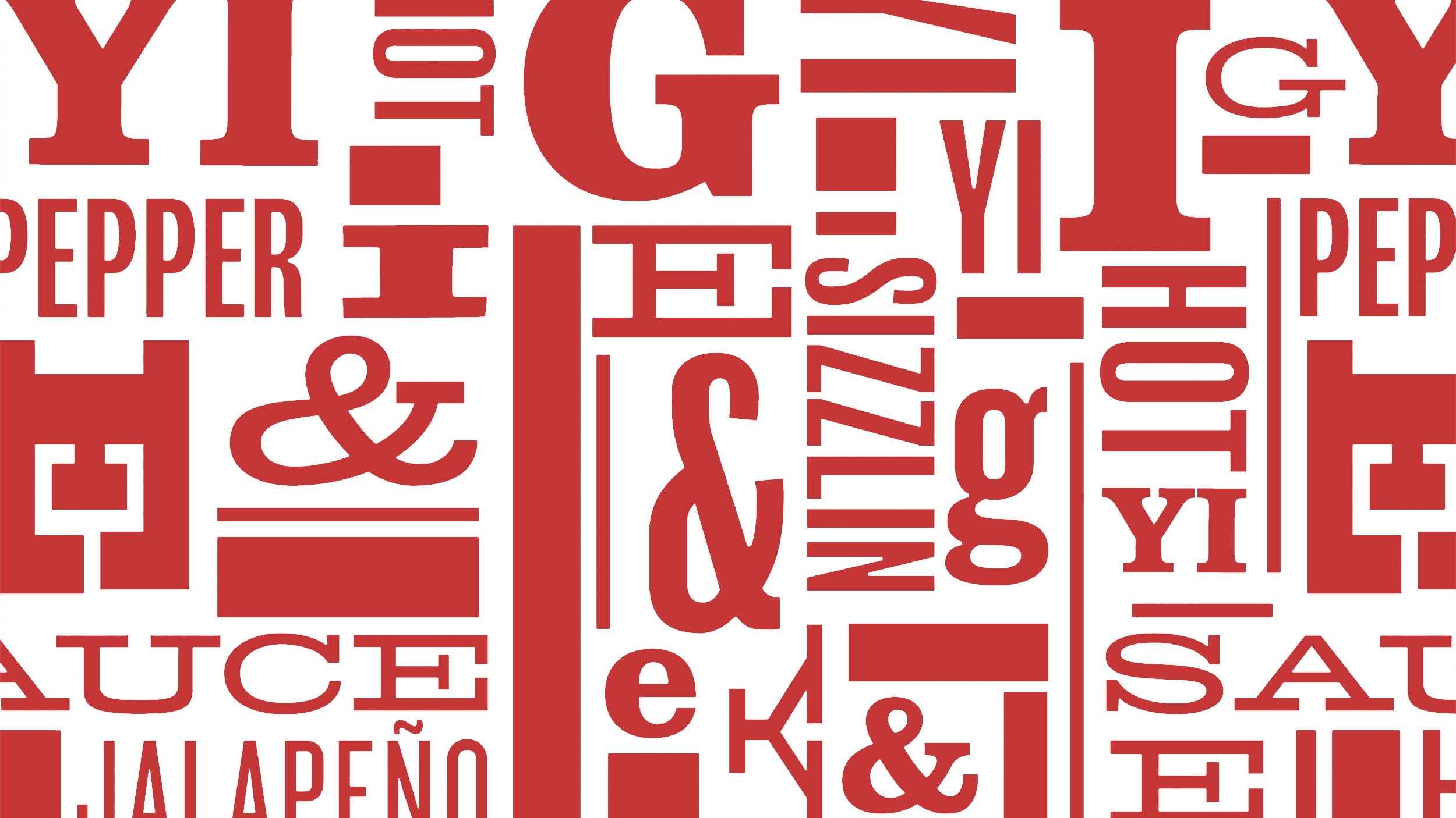 Shrink wrap typography lockup design featuring multiple typefaces and letters and different sizes in red for The Egg & I Yi-Yi hot sauce