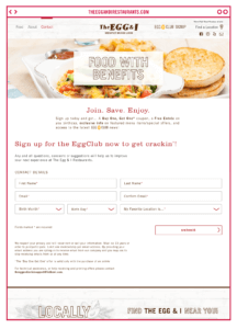 The Egg and I Restaurants Egg E Club web page design by ST8MNT Brand Agency