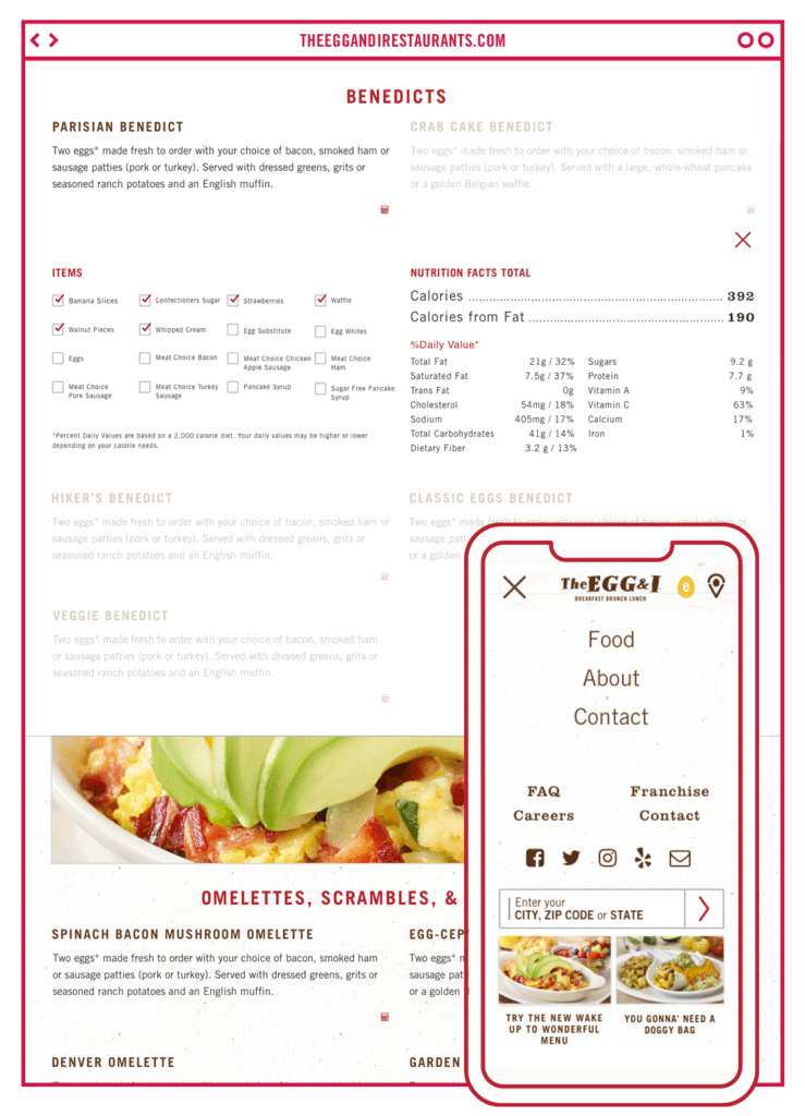 The Egg and I Restaurants Food Menu web page design by ST8MNT Brand Agency