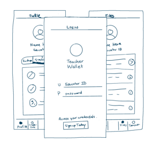 sketches for the Teacher Wallet application wireframes