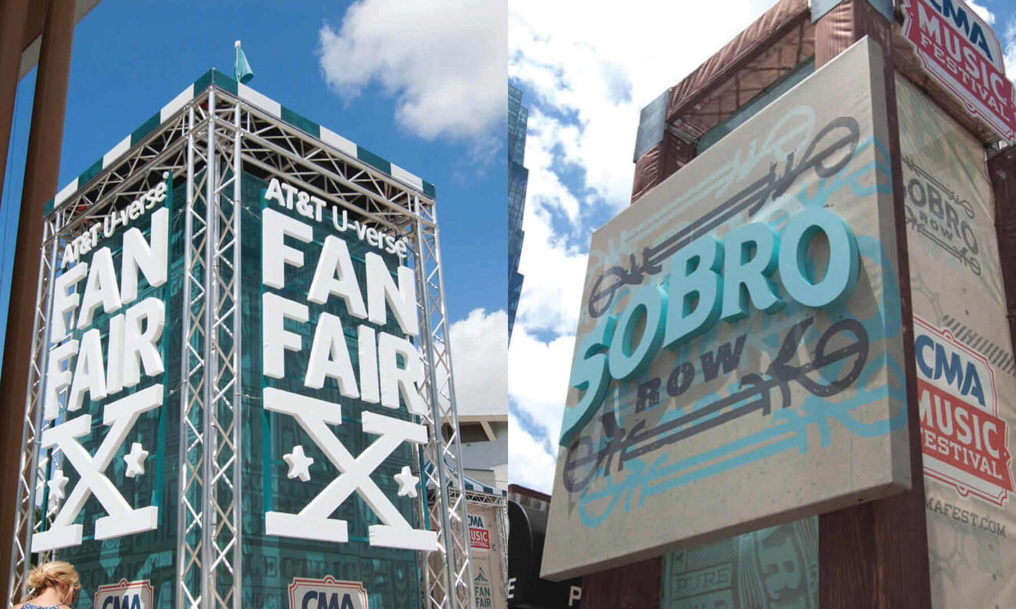 Fan Fair X and SoBro Row event signage at CMA Fest