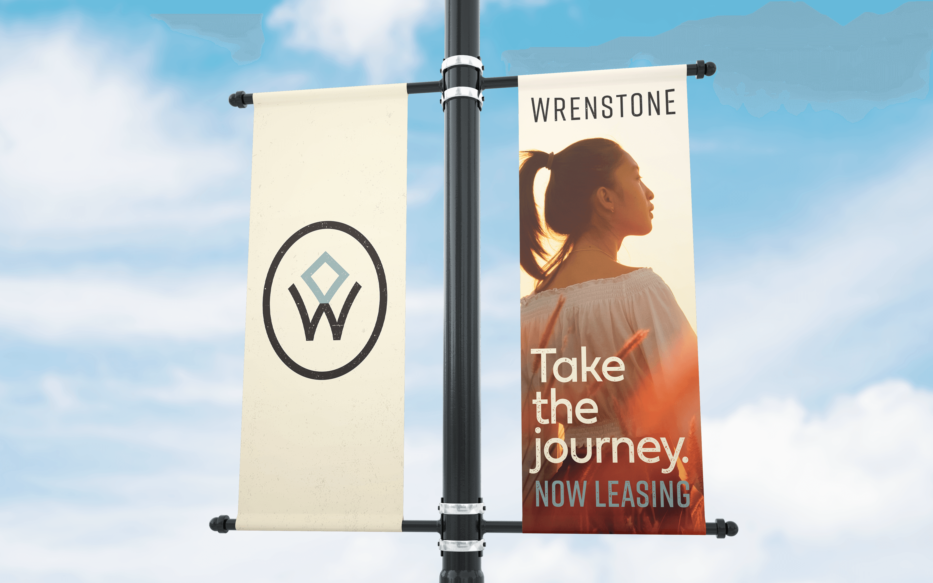 Wrenstone apartments exterior signage flag designs by ST8MNT