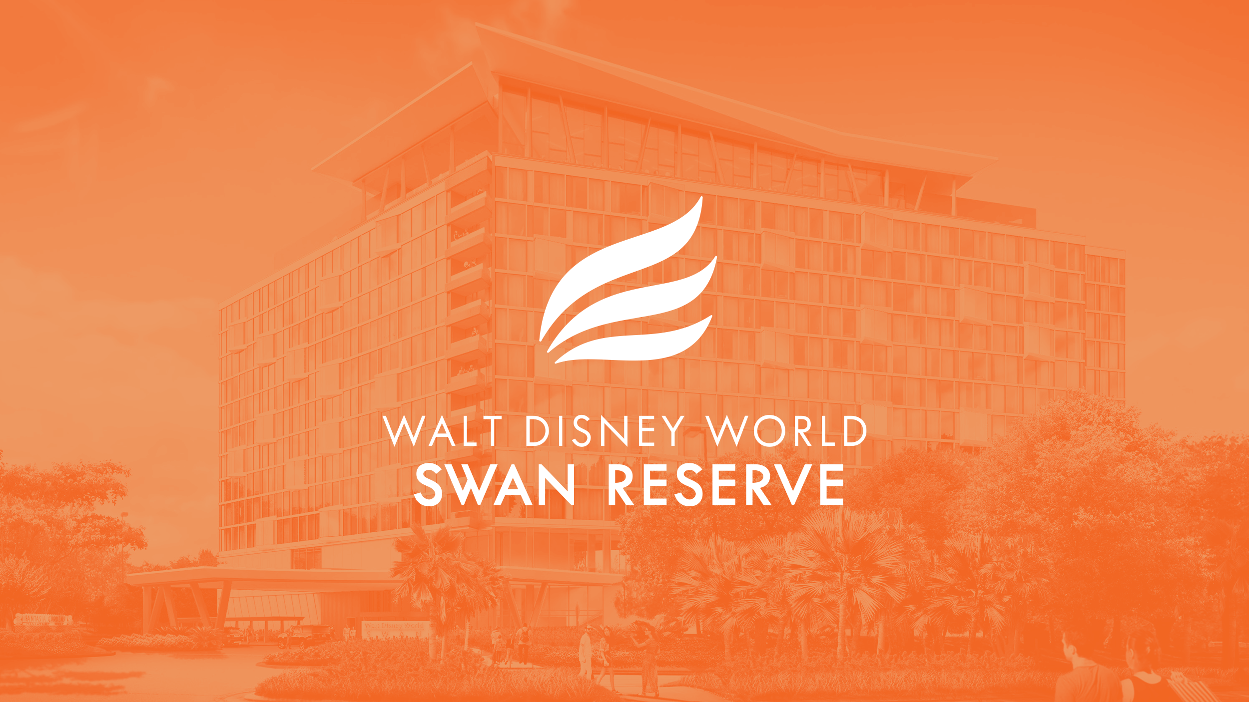 header image displaying photo of the hotel, with an orange overlay and Disney Swan Reserve logo