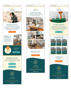 Linework mockups showing the 3 email template designs