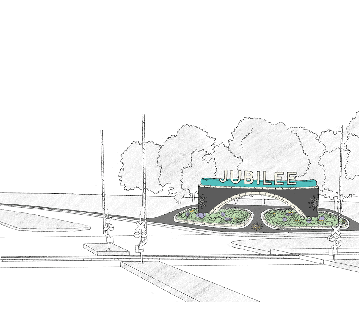 Rendering sketch of a signage concept for Jubilee