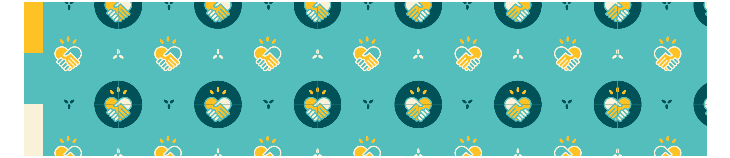 Connection zone teal pattern hands shaking icons