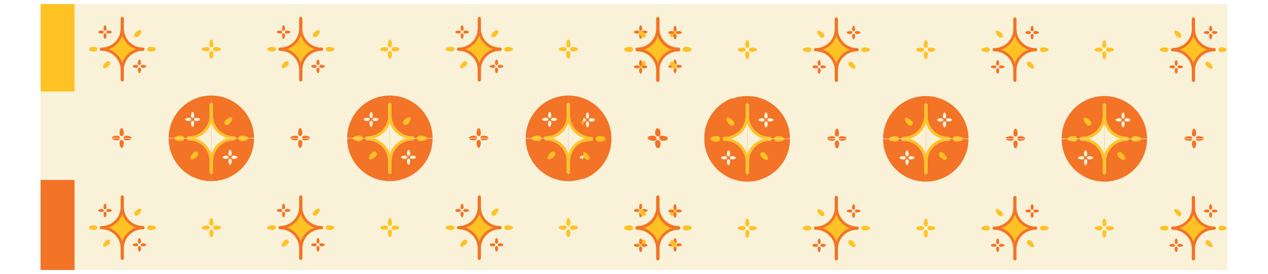 Inspiration zone cream, orange, and yellow pattern with sparkle icons