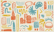 Header image using primary colors with illustrations of various elements relating to design and cities