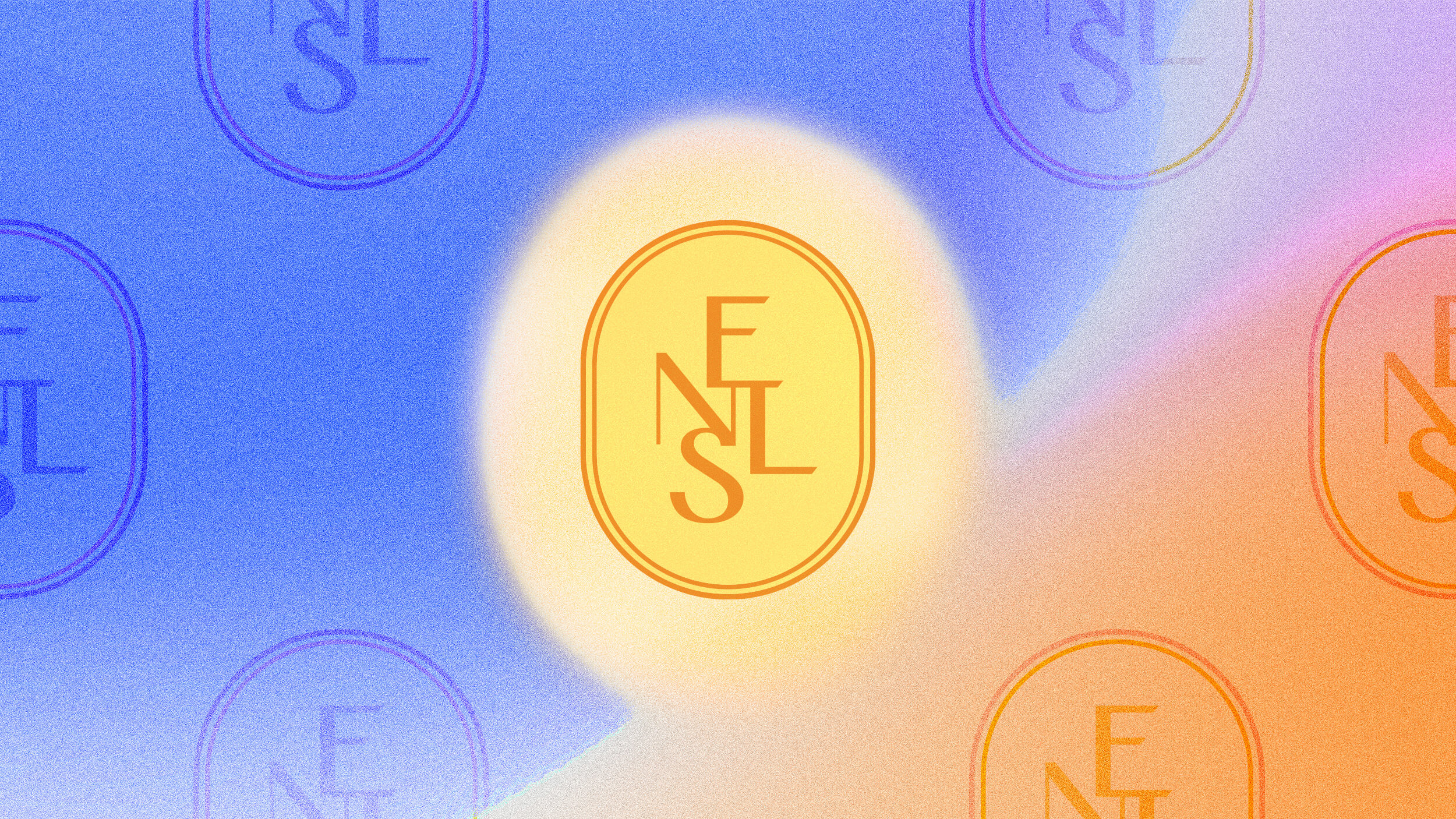 Oval Eneles logo badge repeated in a pattern on a gradient background
