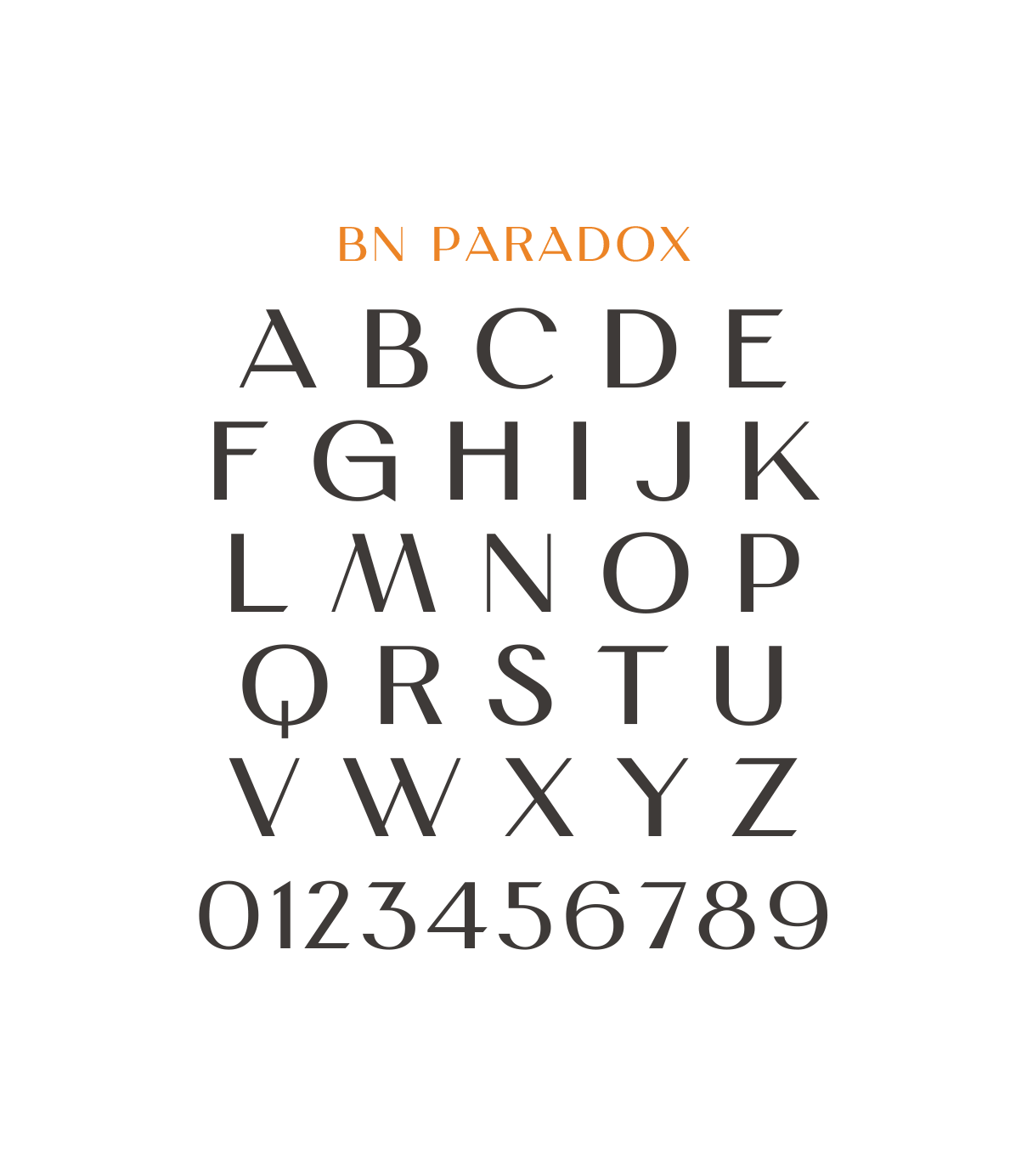 BN Paradox brand font showcasing all the characters