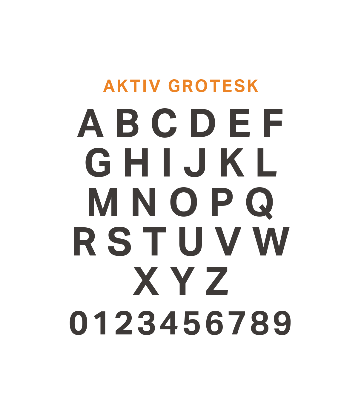 Aktiv Grotesk brand font showcasing all the characters