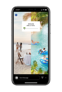 Mockup of iphone showing an example of an Atlantis Bahamas interactive instagram story. The slider sticker reads "ENDLESS chills or thrills""
