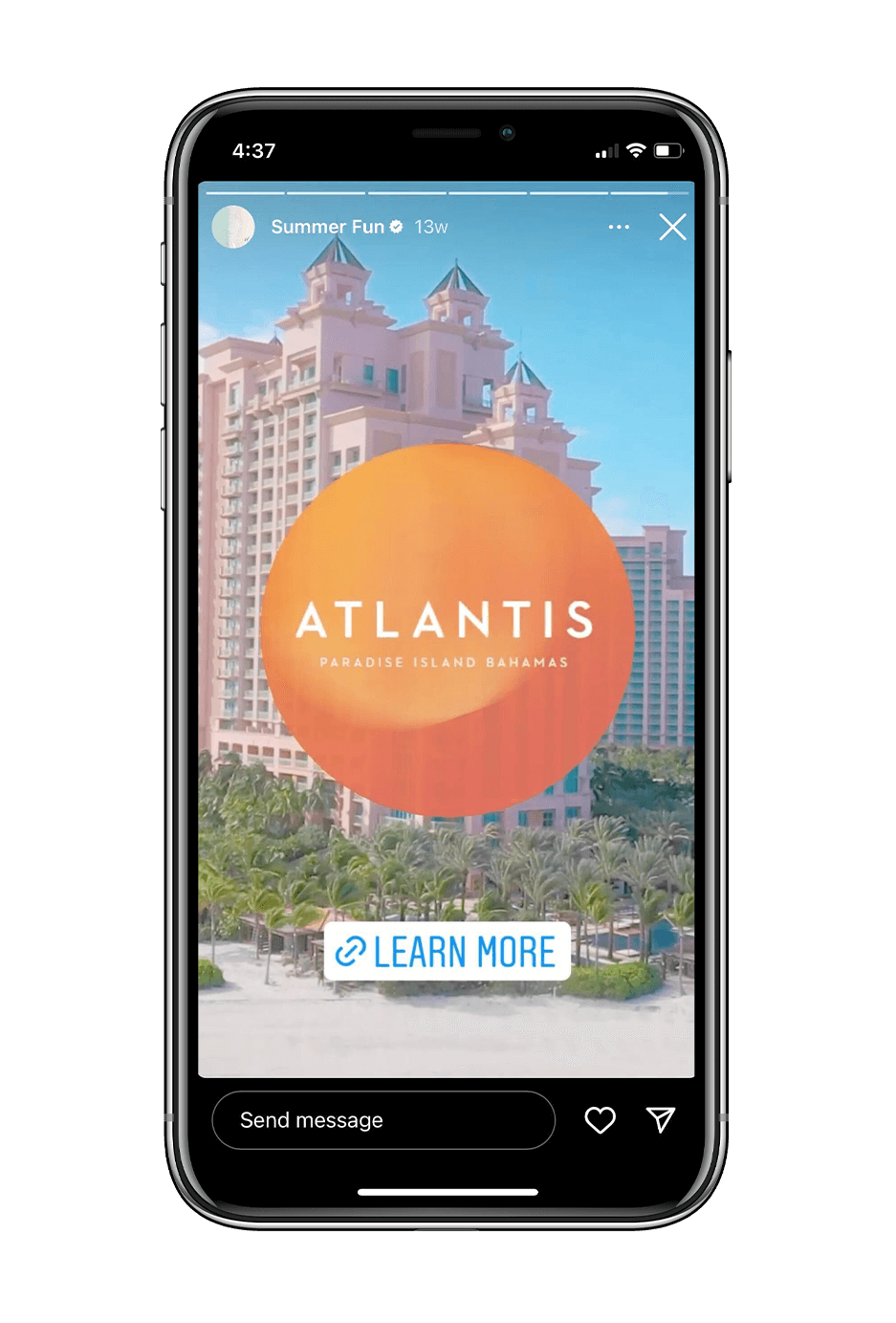 Mockup of iphone showing an example of an Atlantis Bahamas instagram story
