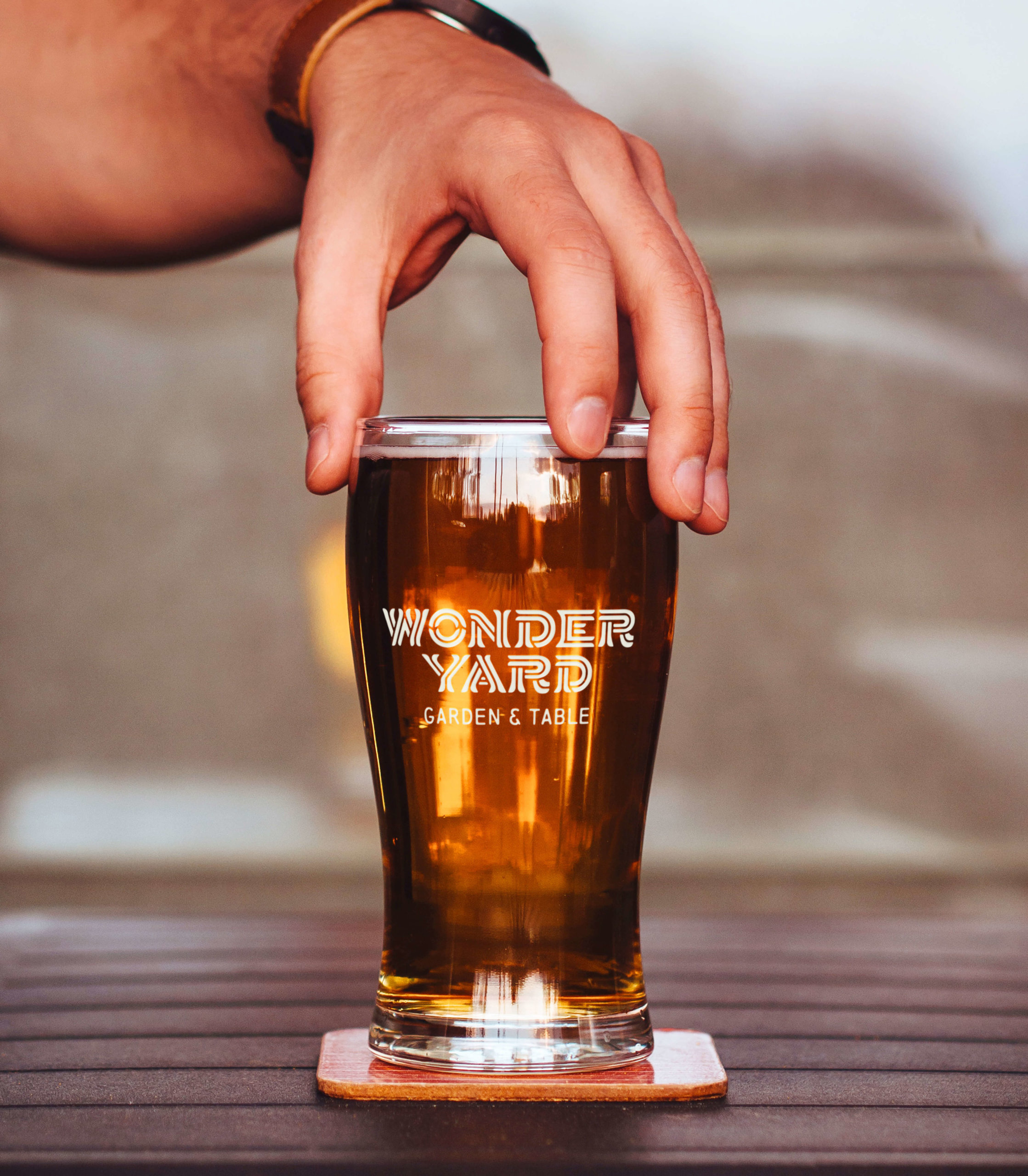 wonderyard restaurant branded glassware