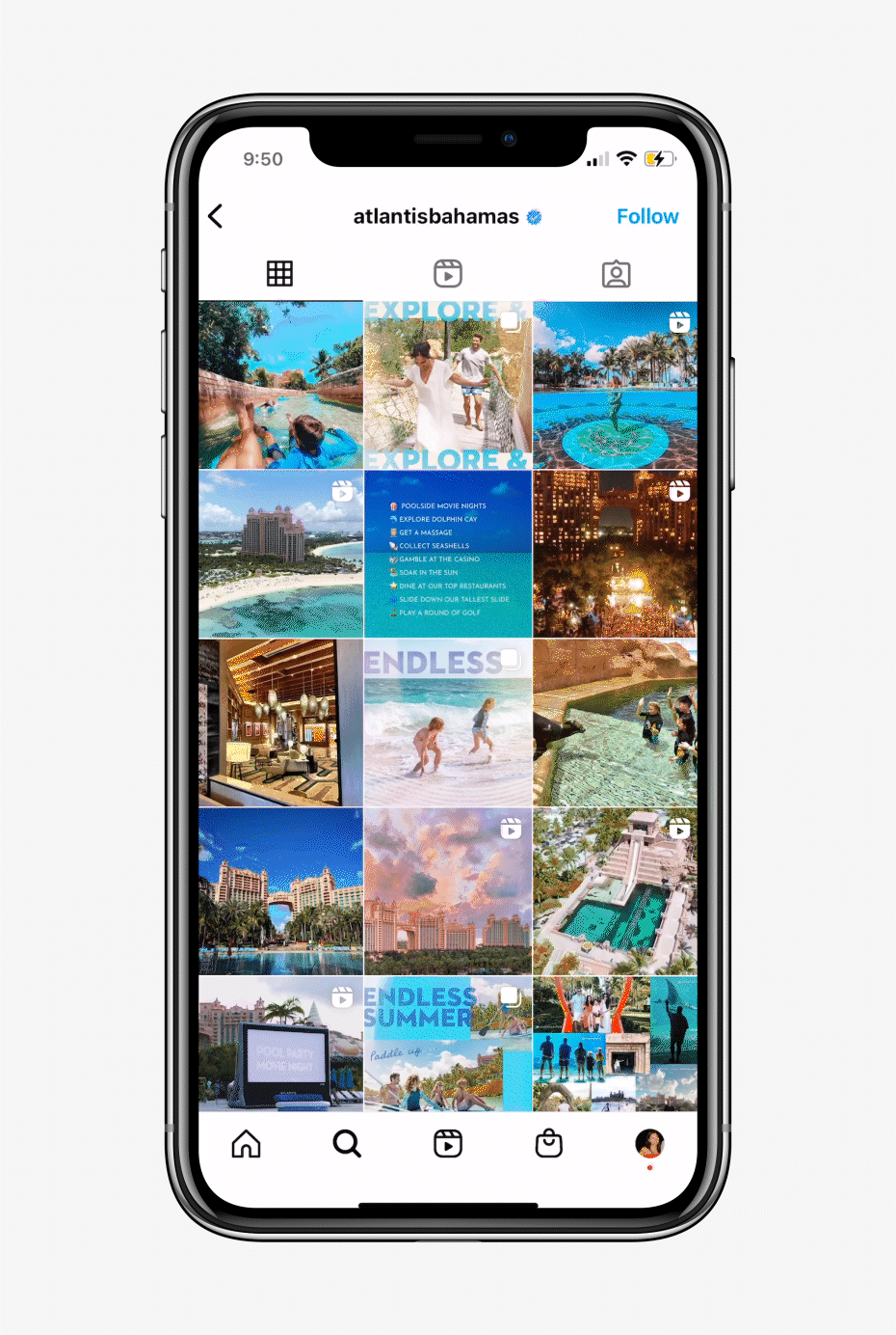 gif of overall instagram grid of Atlantis page, then clicking on a post and sliding through the carousel images