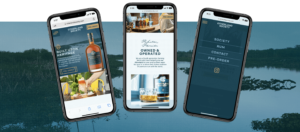 3 mobile phones on top of a Lake Okeechobee background photo featuring the homepage, navigation menu and about page of the Otherland Society website design