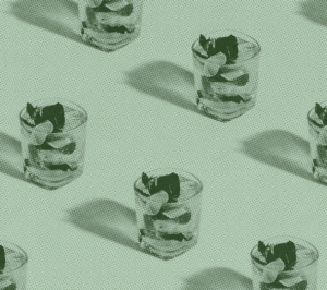 Halftone image of cocktails in mint and green grove