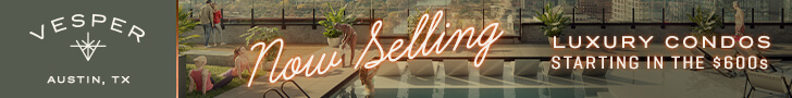 Horizontal digital banner ad for Austin, TX apartment complex Vesper, created by ST8MNT