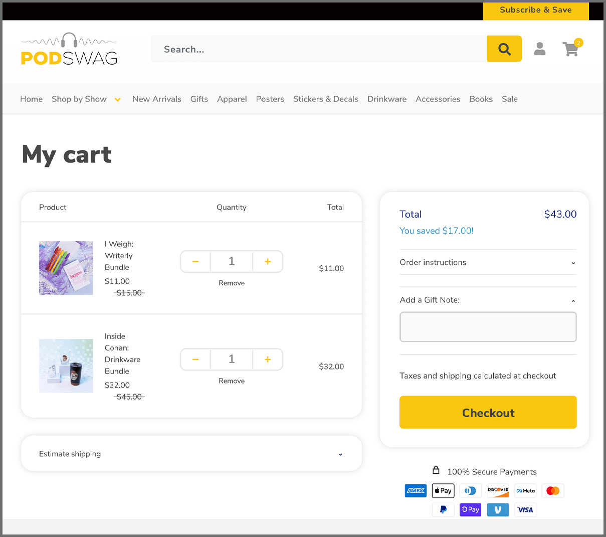 my cart page podswag