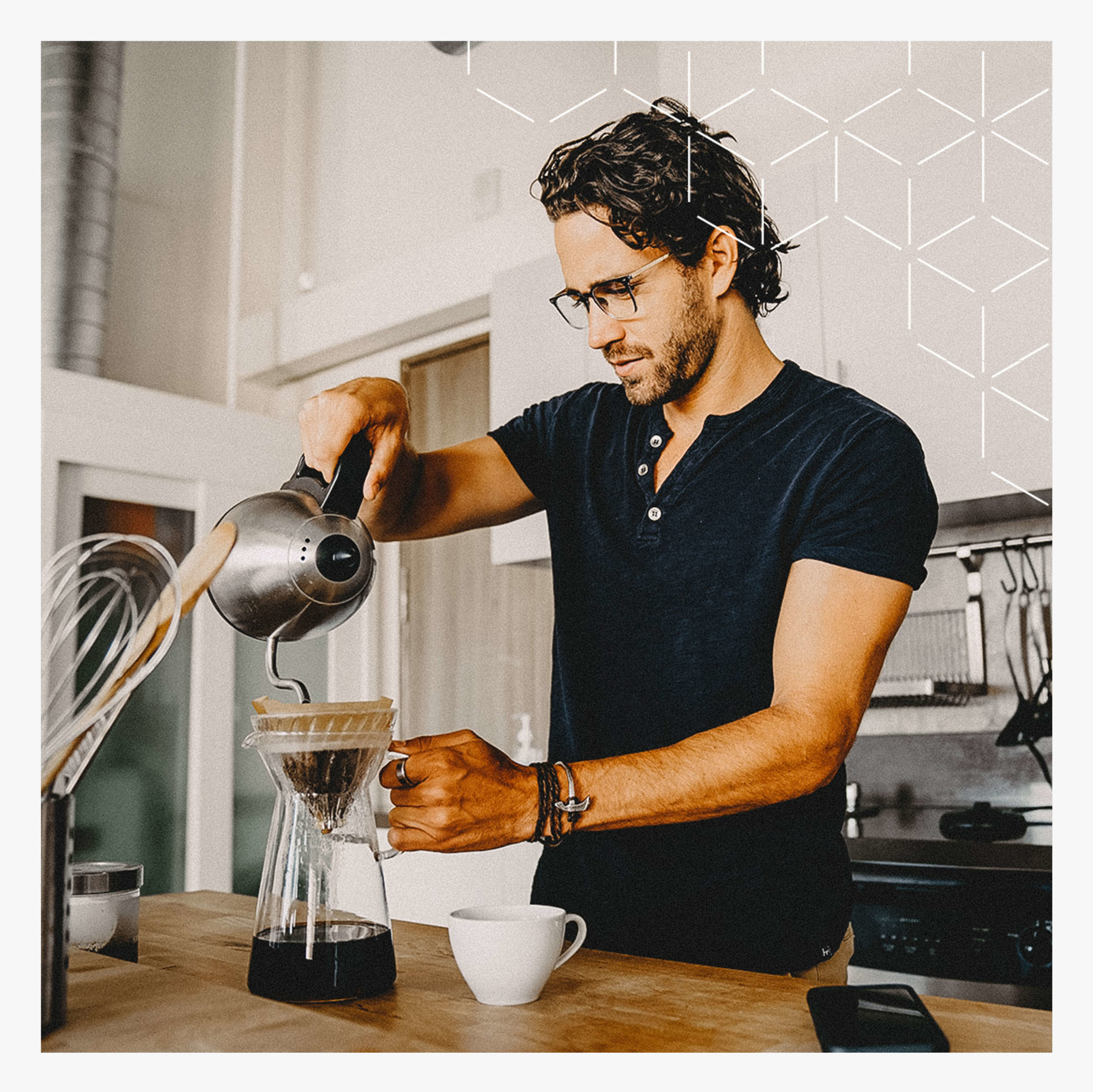 alcove social media image with barista making pour over coffee