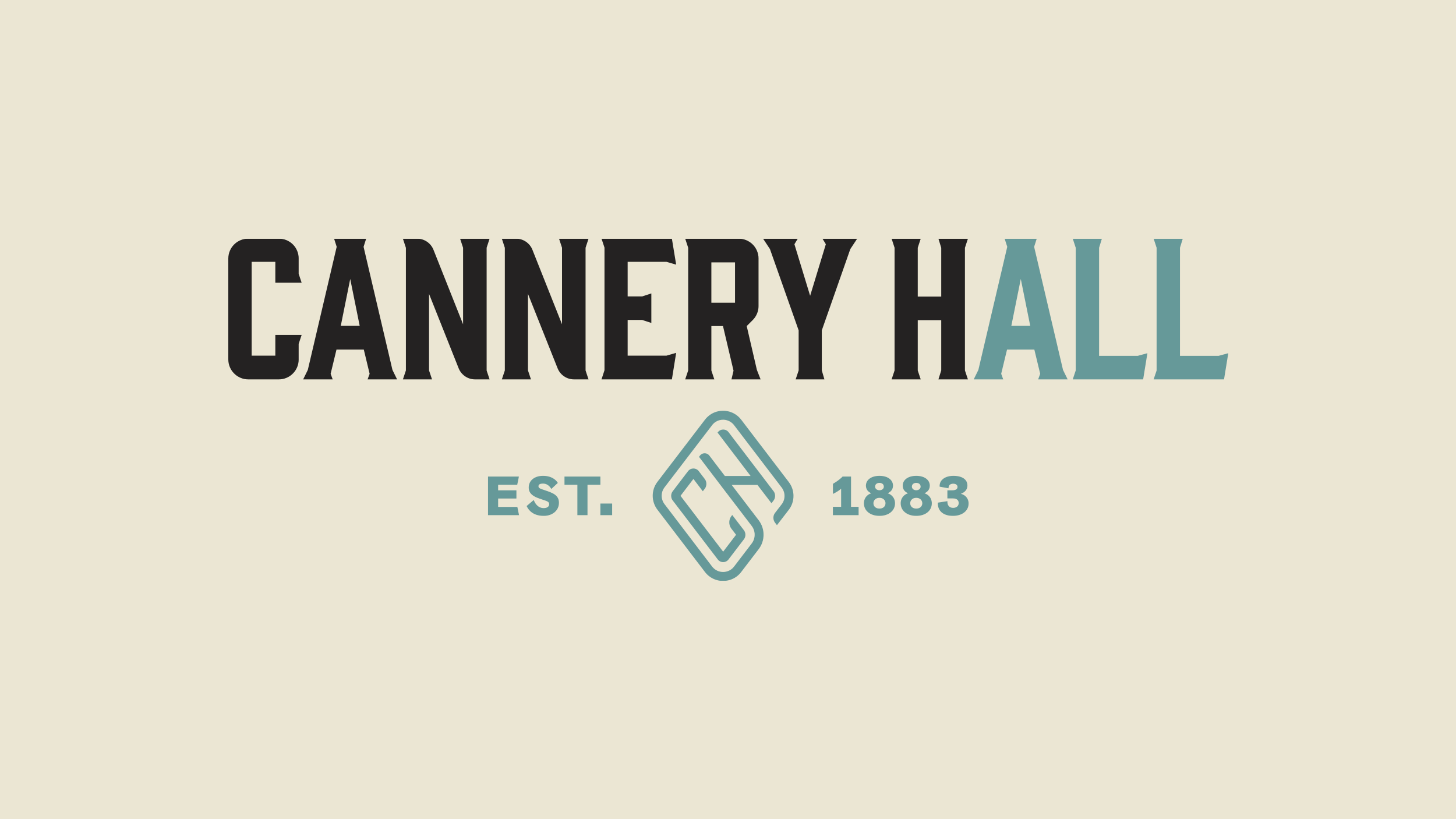 Cannery Hall identity design lockup with various color combinations for entertainment venue brand