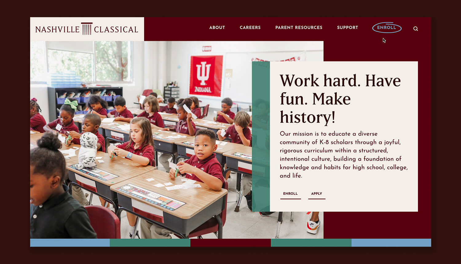Homepage header design for Nashville Classical Charter School website refresh designed by ST8MNT