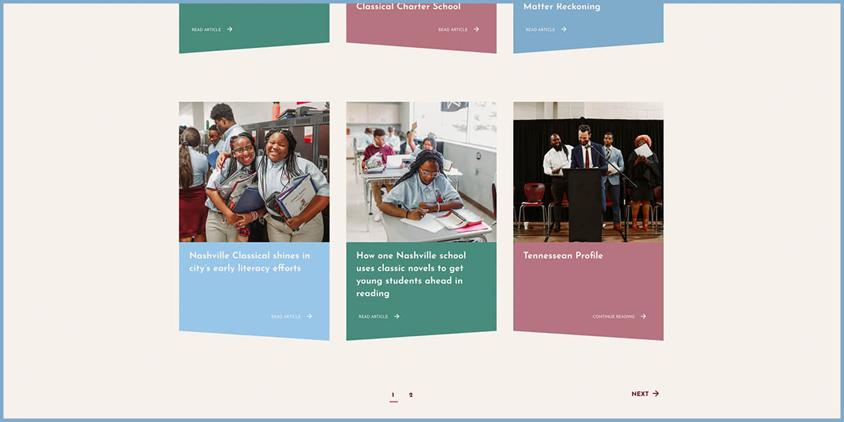 Blog and News page design of Nashville Classical Charter School website refresh designed by ST8MNT
