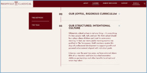 Section of Nashville Classical Charter School website refresh designed by ST8MNT