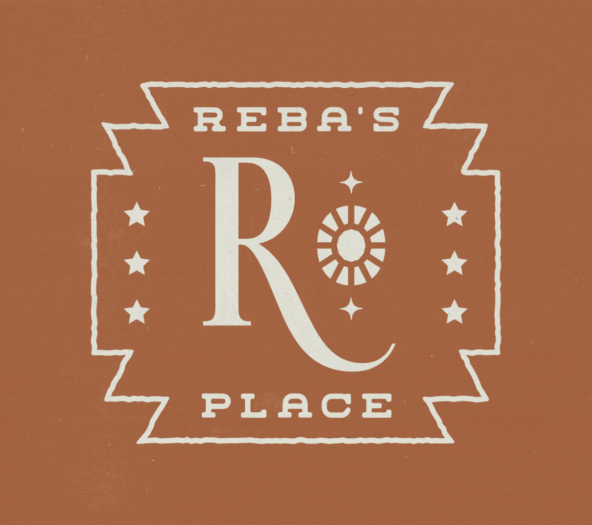 GIF alternating different inline and fill versions of the rectangular R monogram on ochre textured background