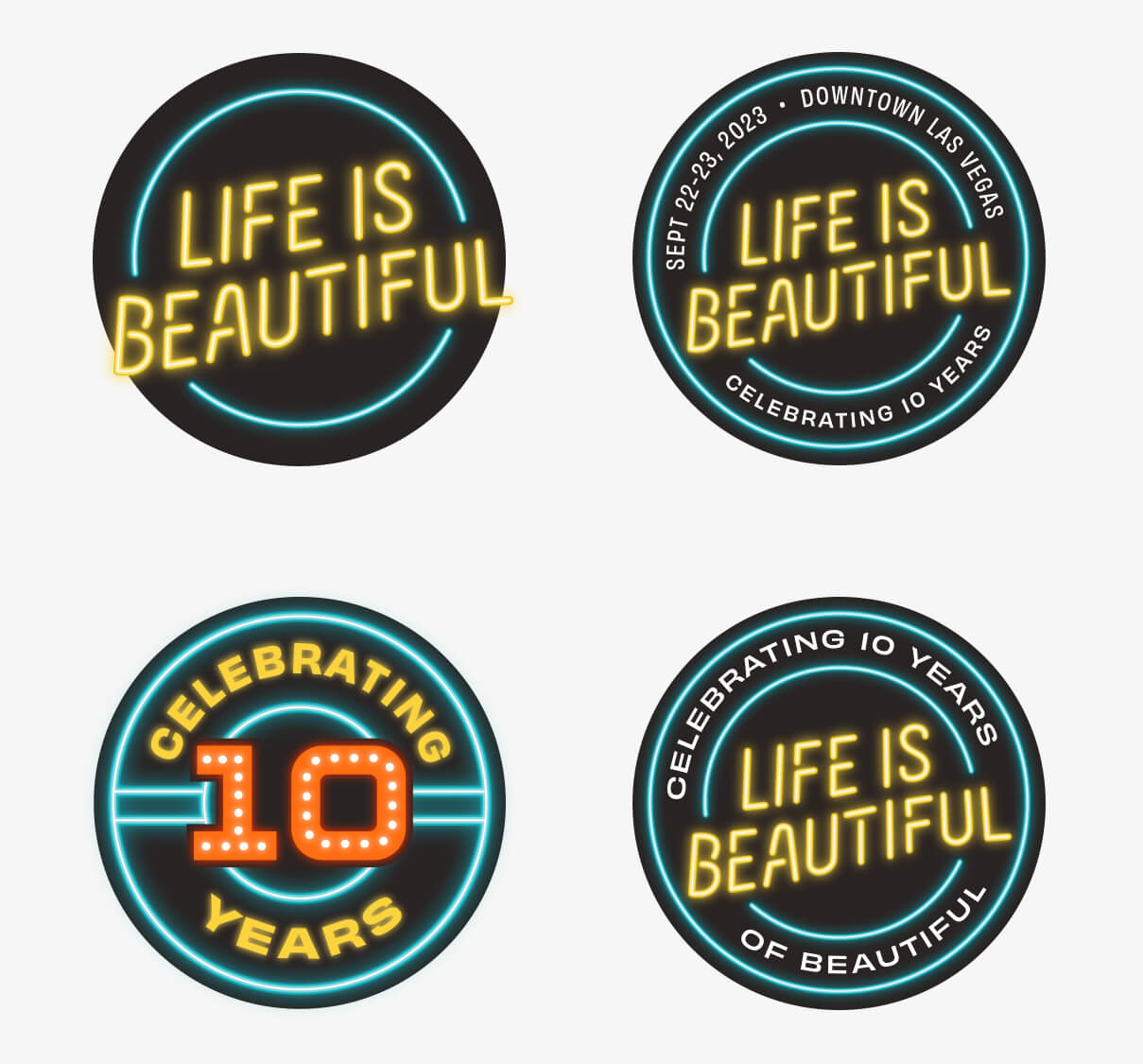 Life Is Beautiful festival 2023 logo lockups celebrating 10 years in Downtown Las Vegas