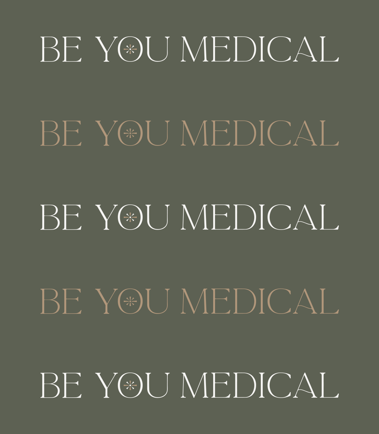 Be You Medical horizontal logo repeated 5 times alternative off white and tan