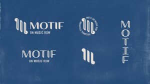 Logo system featuring five logo variants of Motif on Music Row, including horizontal, vertical, stacked and a badge version that says Nashville, Tennessee