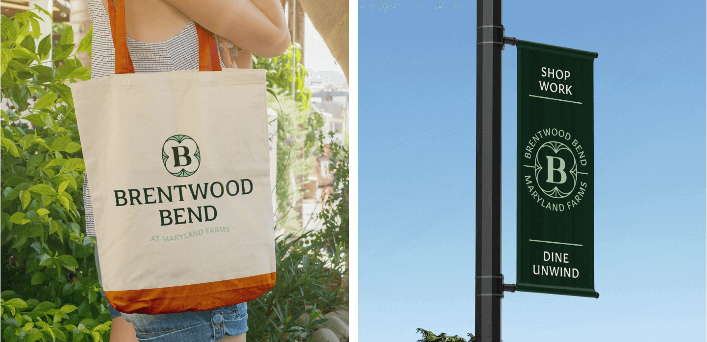 mockup of a tote bag and pole banner.