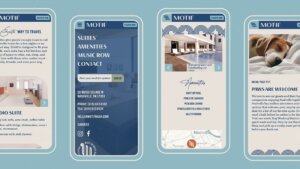 Mobile website design screens for boutique hotel Motif on Music Row in Nashville, Tennessee