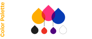 Ink drops in various colors with description, titled "Color Palette"