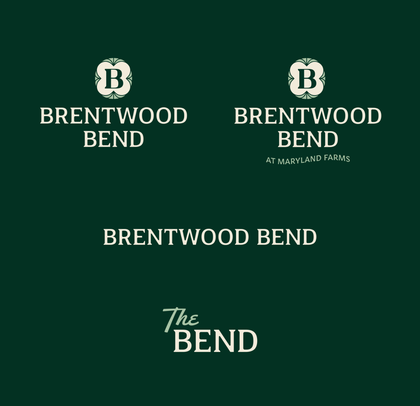 representation of the different logo lockups created for Brentwood Bend