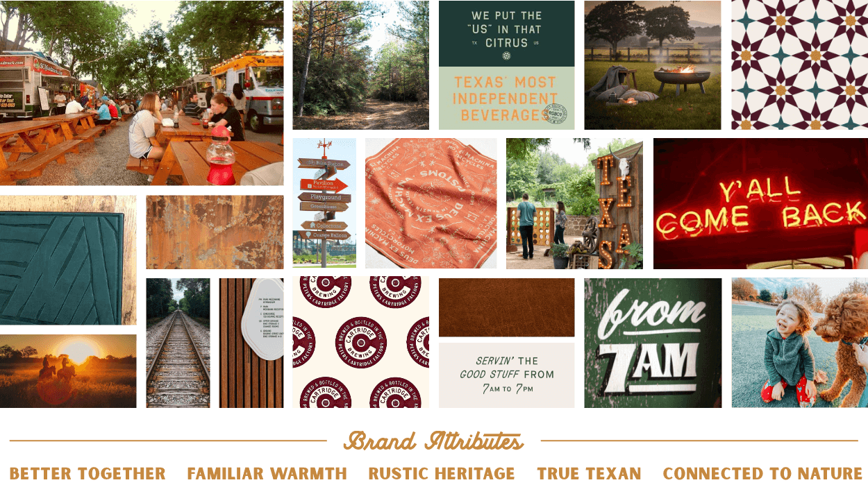 Moodboard of images serving as inspiration for Kresston. The moodboard has the brand attributes listed as 