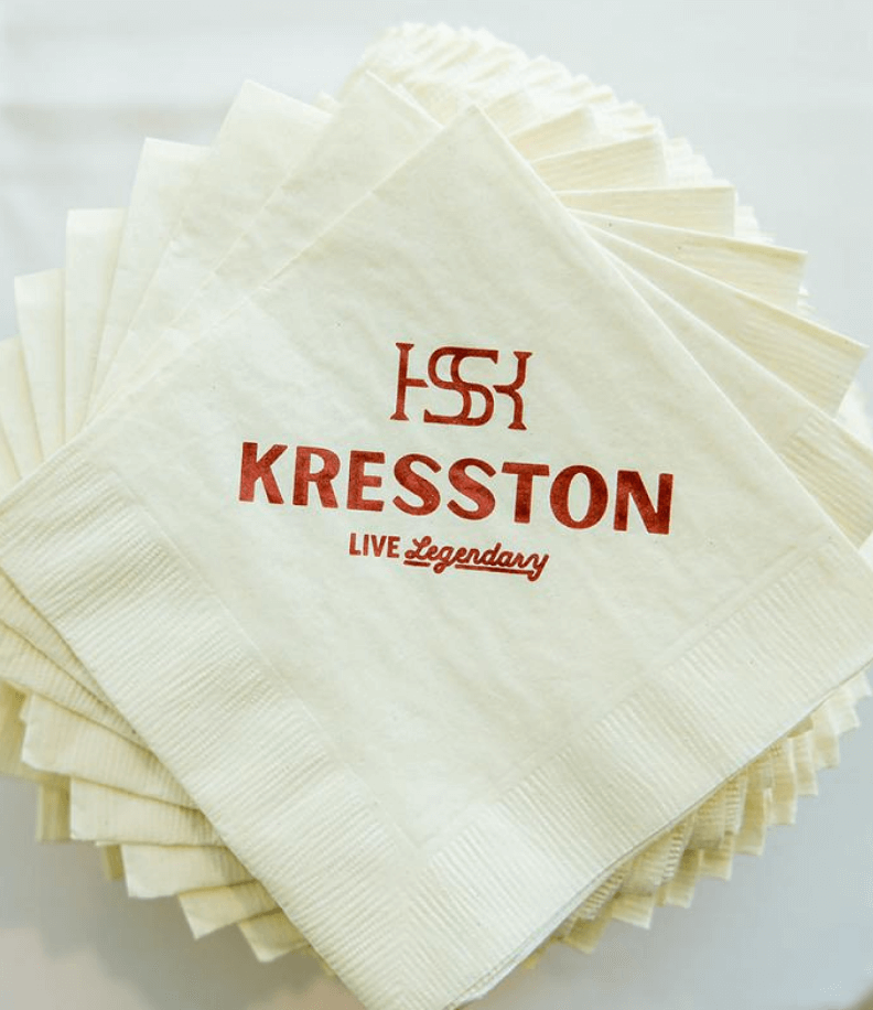 Image of branded cocktail napkin from the name reveal event