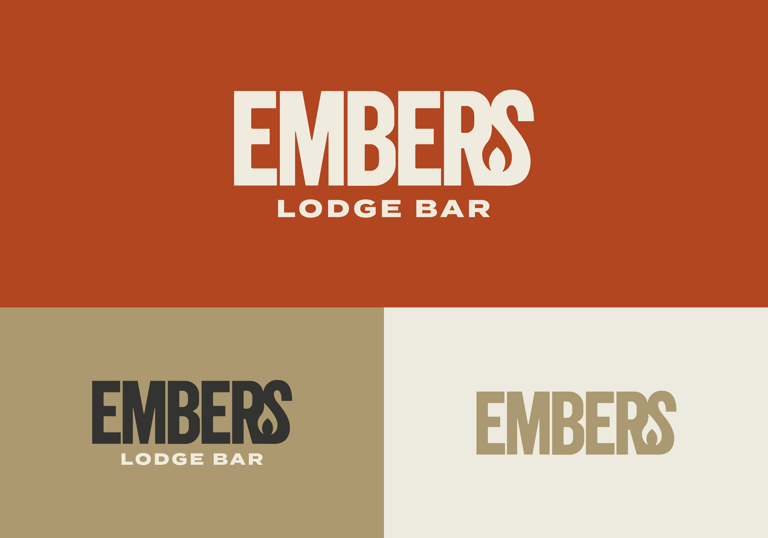 Embers logo system, with custom logotype featuring a flame.