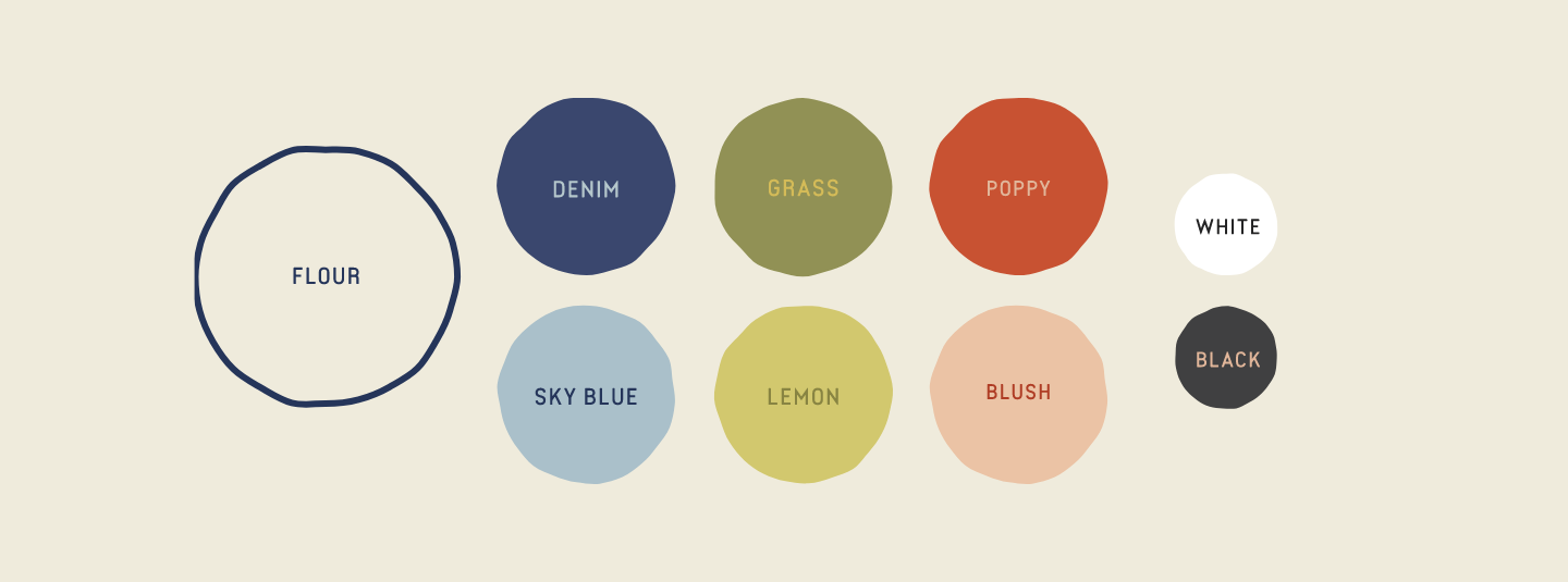 Garden + Grain brand colors laid out in rows of circles