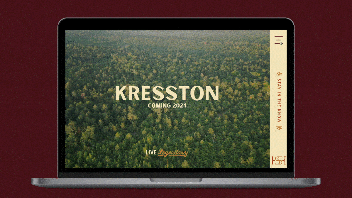 Animation showing navigation design for website designed by ST8MNT for Kresston, a Johnson Development community in Texas
