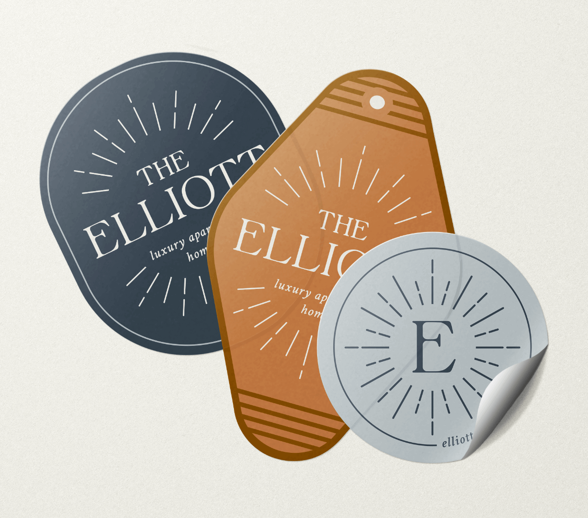 Mockup of sticker designs for The Elliott Apartments in Florida completed by ST8MNT