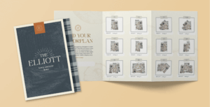 Mockup of custom marketing brochure for The Elliott Apartments in Florida completed by ST8MNT