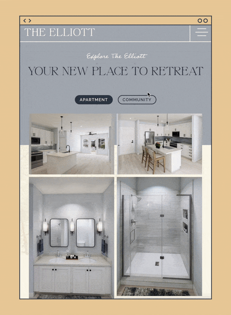 GIF of Gallery page design as part of The Elliott Apartments website design completed by ST8MNT