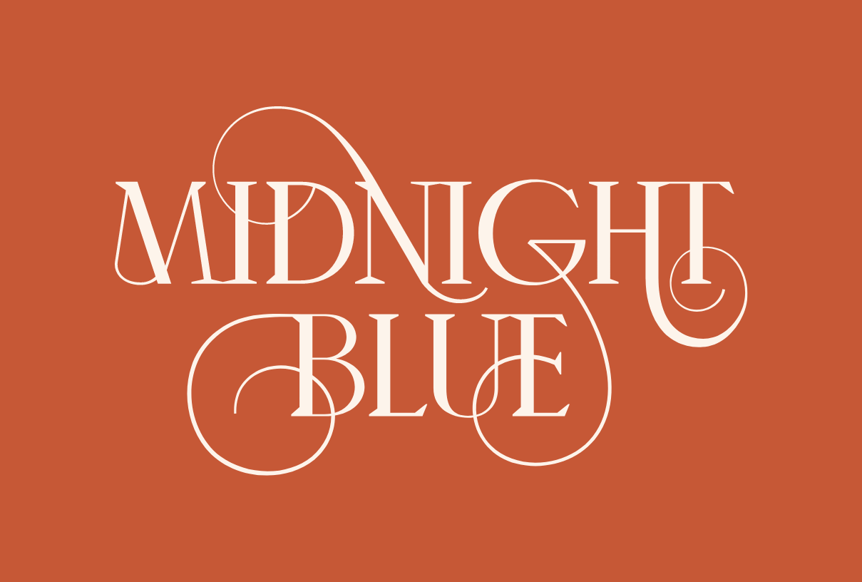 Midnight Blue Secret Bar logo with ornate swashed created by ST8MNT as part of branding project for W Hotel in Downtown Austin