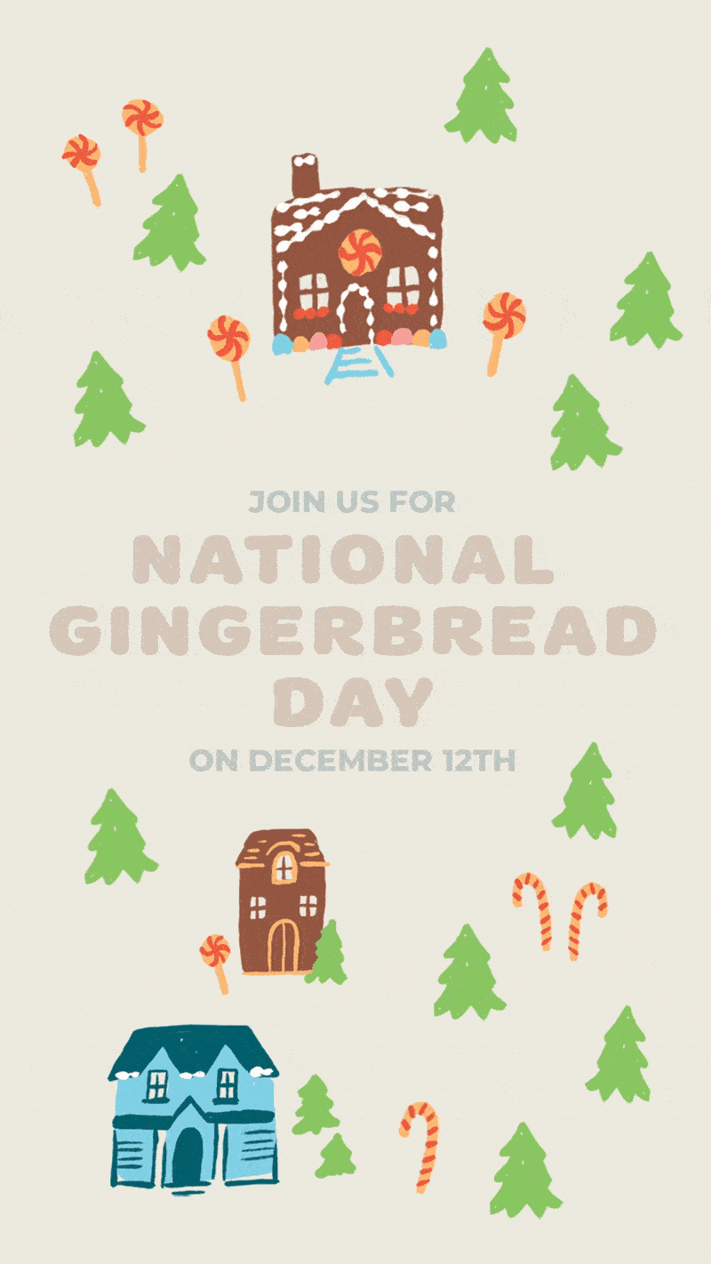 GIF of national gingerbread day animation for social media created by ST8MNT for Woodforest Winter campaign