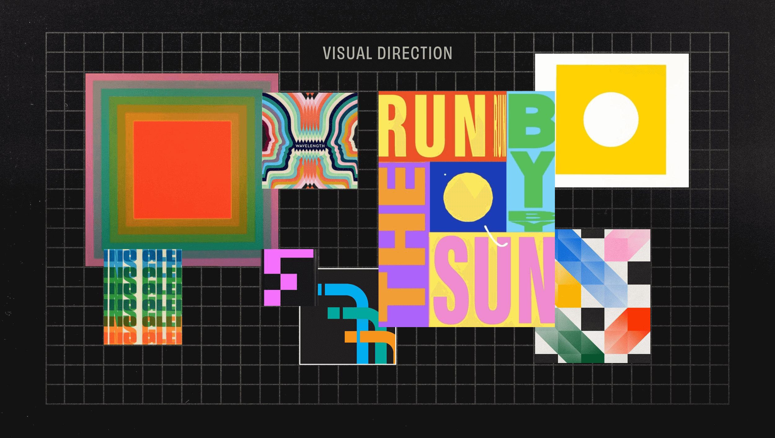 SIXEM visual direction featuring inspiration imagery pulled that sits on a grid background